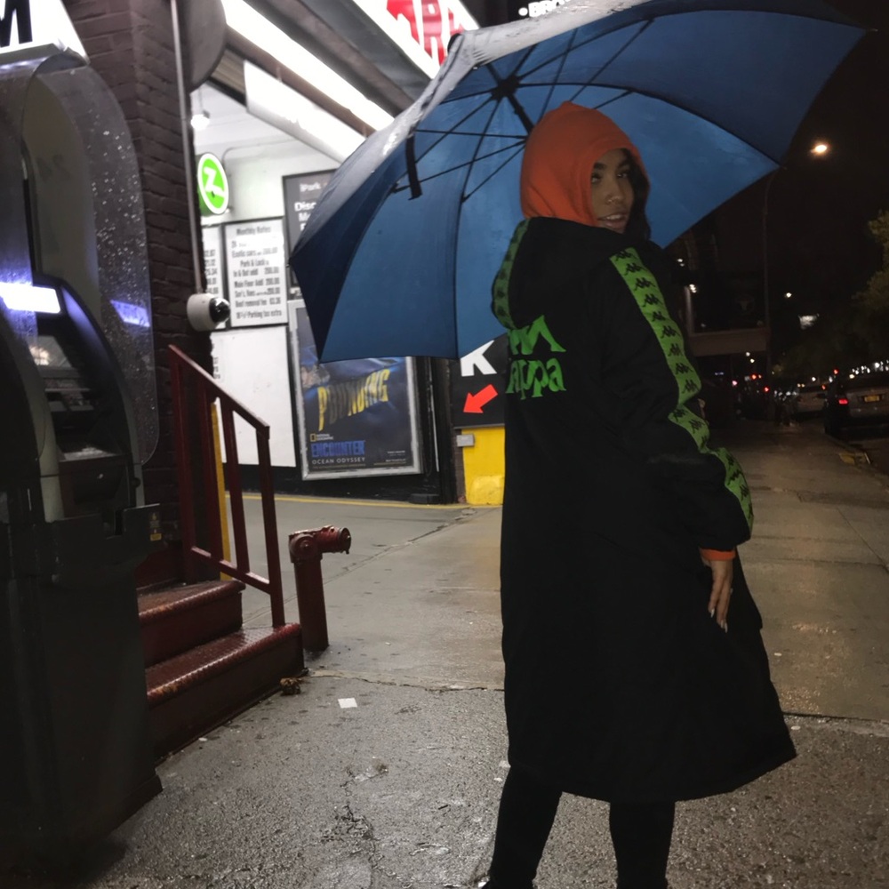 Green and Black Kappa trench windbreaker